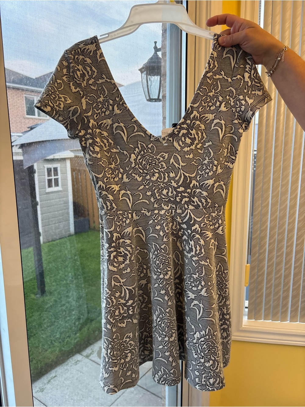 Forever 21 Gray and White Floral V-Neck Fit-and-Flare Dress